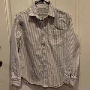 Everlane White Gray Organic Cotton Striped Button Down Collar Shirt Top Size 2